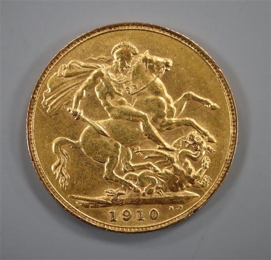 An Edward VII 1910 gold sovereign